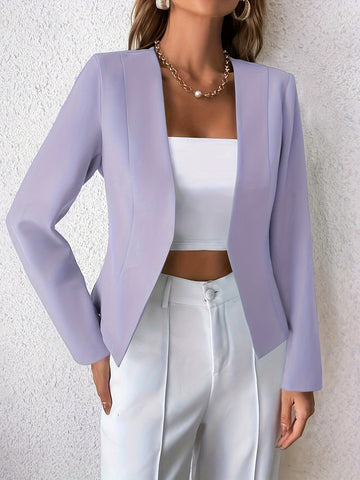 Solid Open Front Blazer, Elegant Long Sleeve Blazer For Office .
