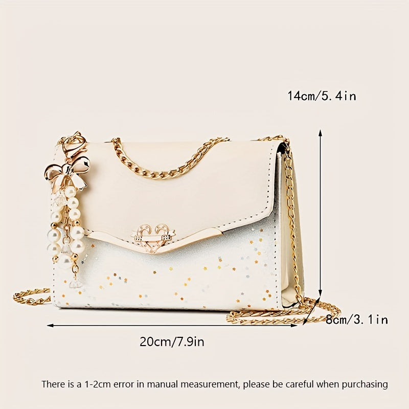 Fashion Polka Dot Beige PU Shoulder Bag .