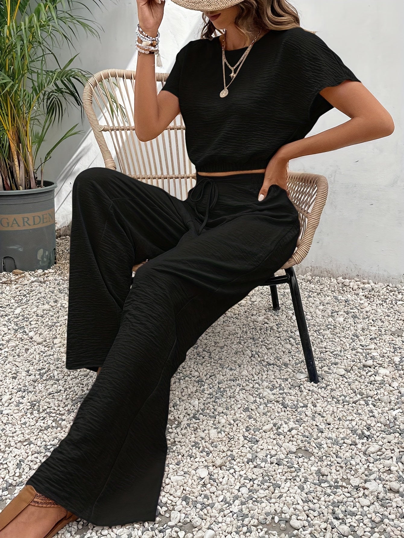 Solid Color Summer & Spring Casual Two-piece Set,