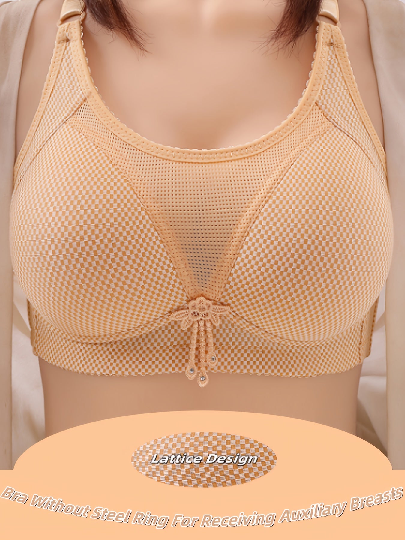 Two-Piece Set Of Fashionable Checkered Design Bras, Wire-Free ./MH