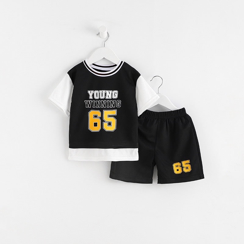 Boys "Young Winning" Number "65" Casual Outfit Round Neck T-shirt.