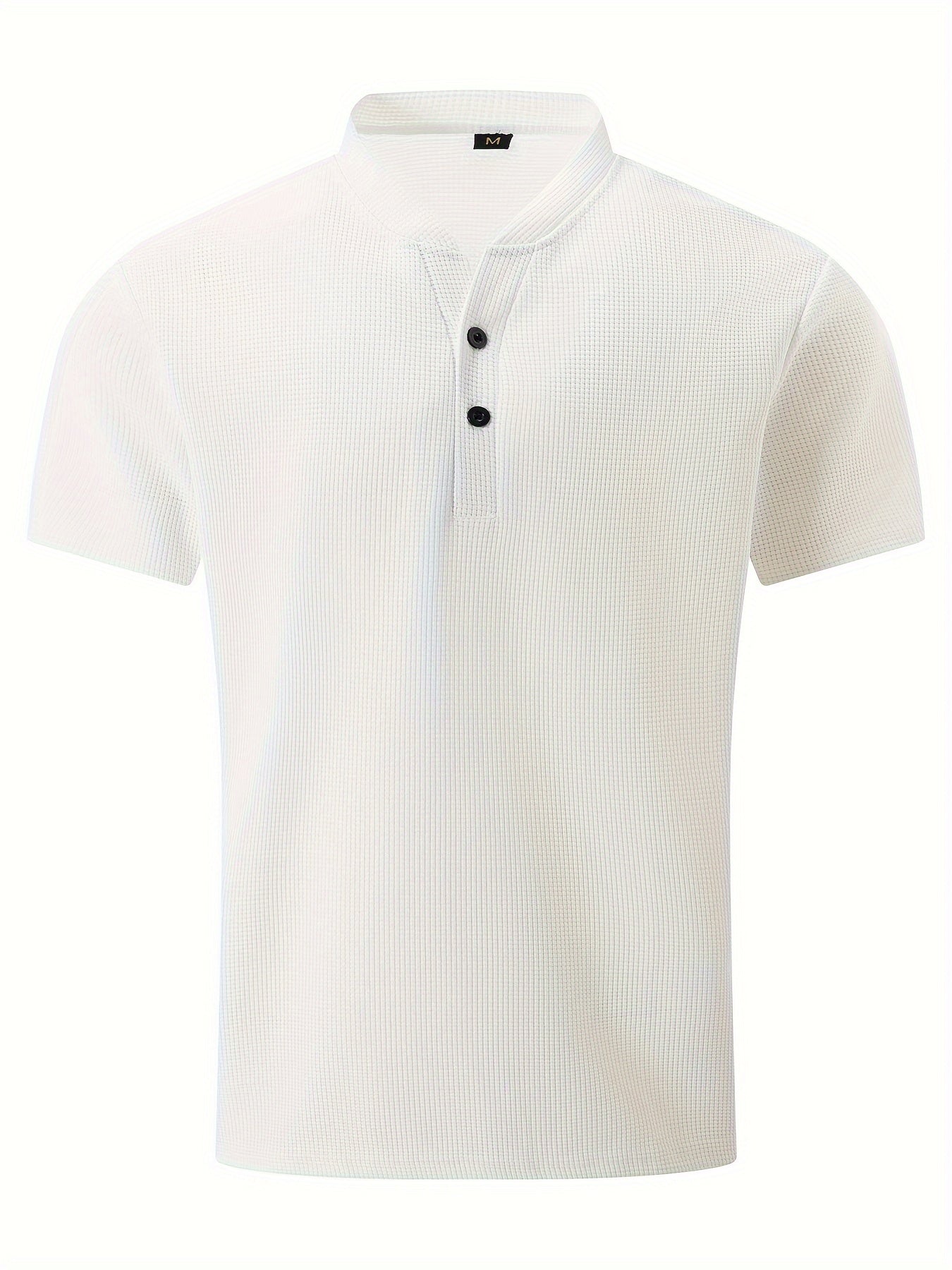 Men's Solid Waffle Stand Collar Short Sleeve Golf Shirts,