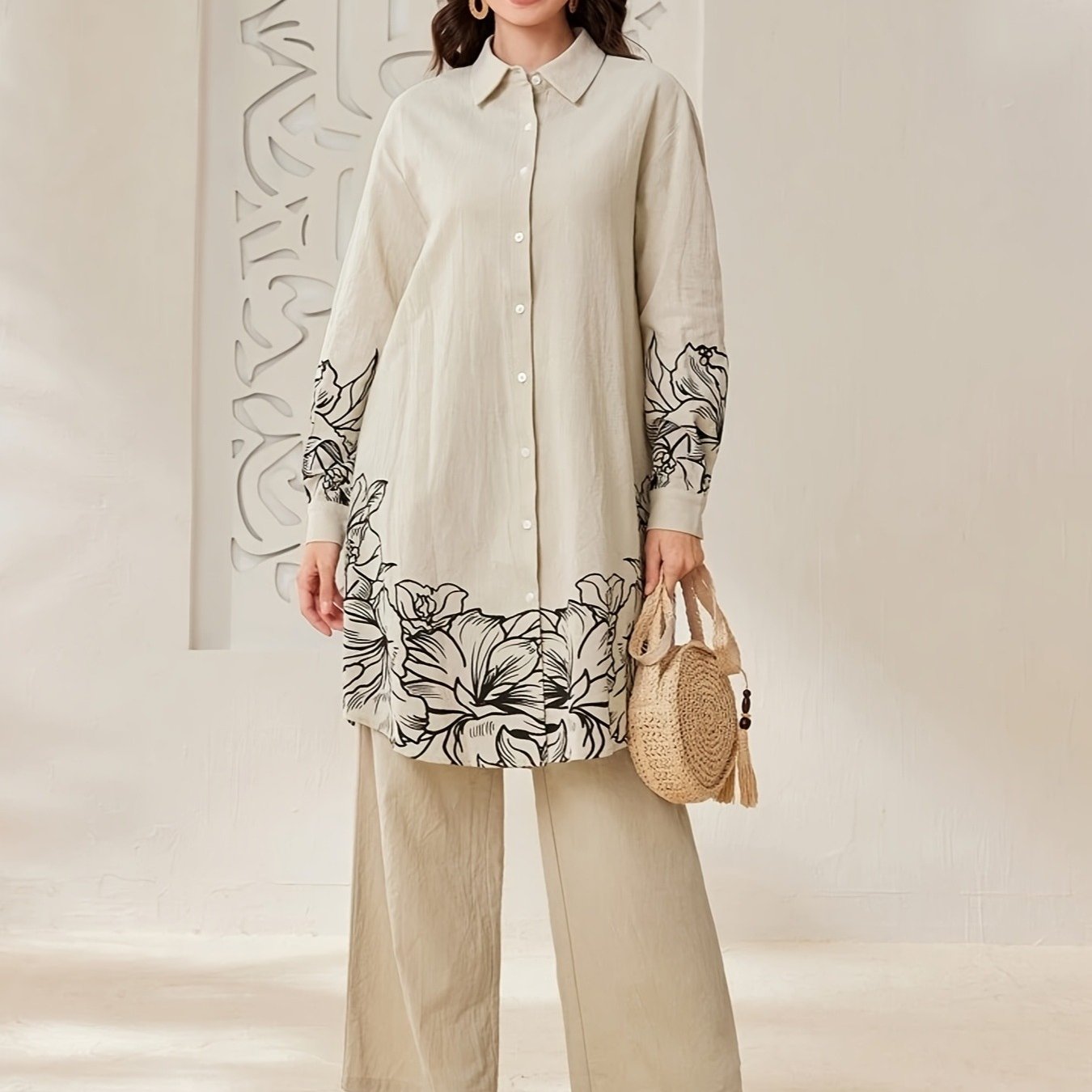 YT309 Women'S Elegant and Fashionable Floral Print Long Sleeve./MH