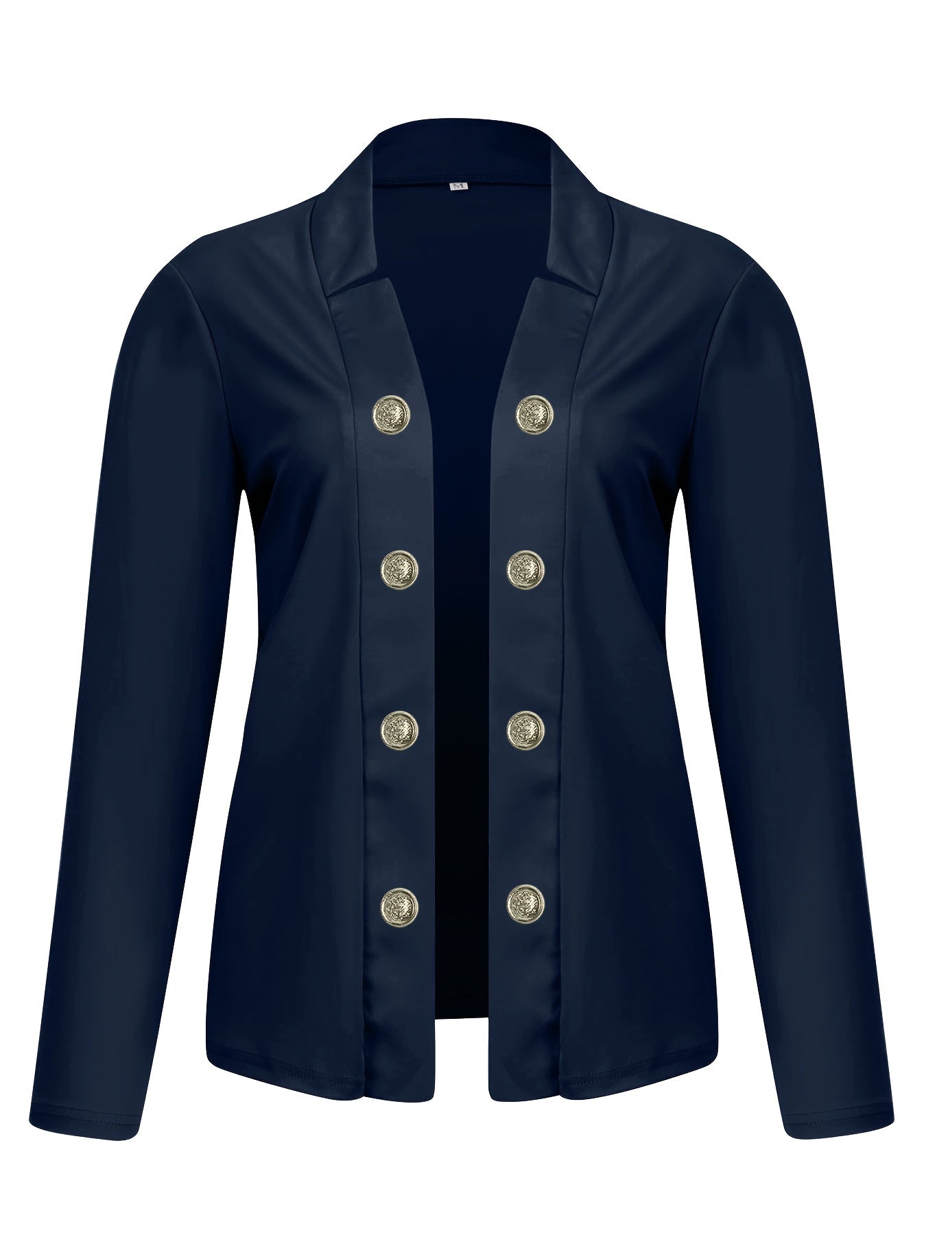 Button Decor Open Front Blazer, Casual Long Sleeve.