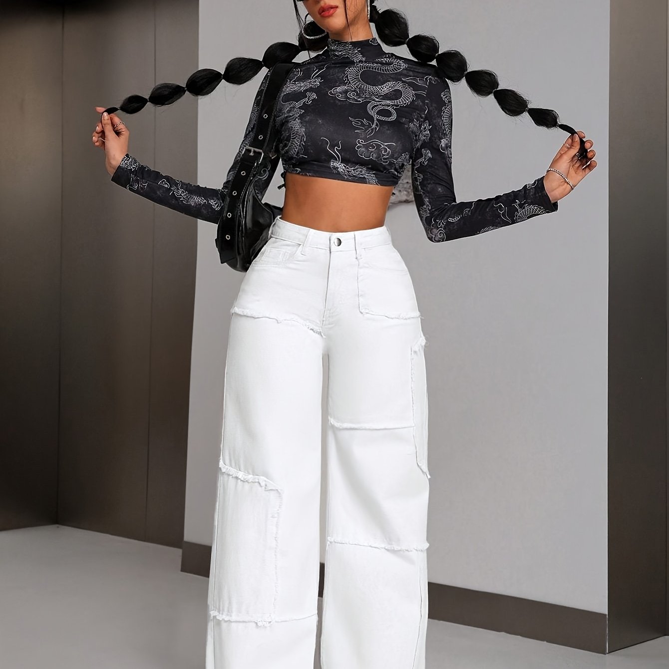 Women's High-Waisted Wide-leg Jeans -/MH