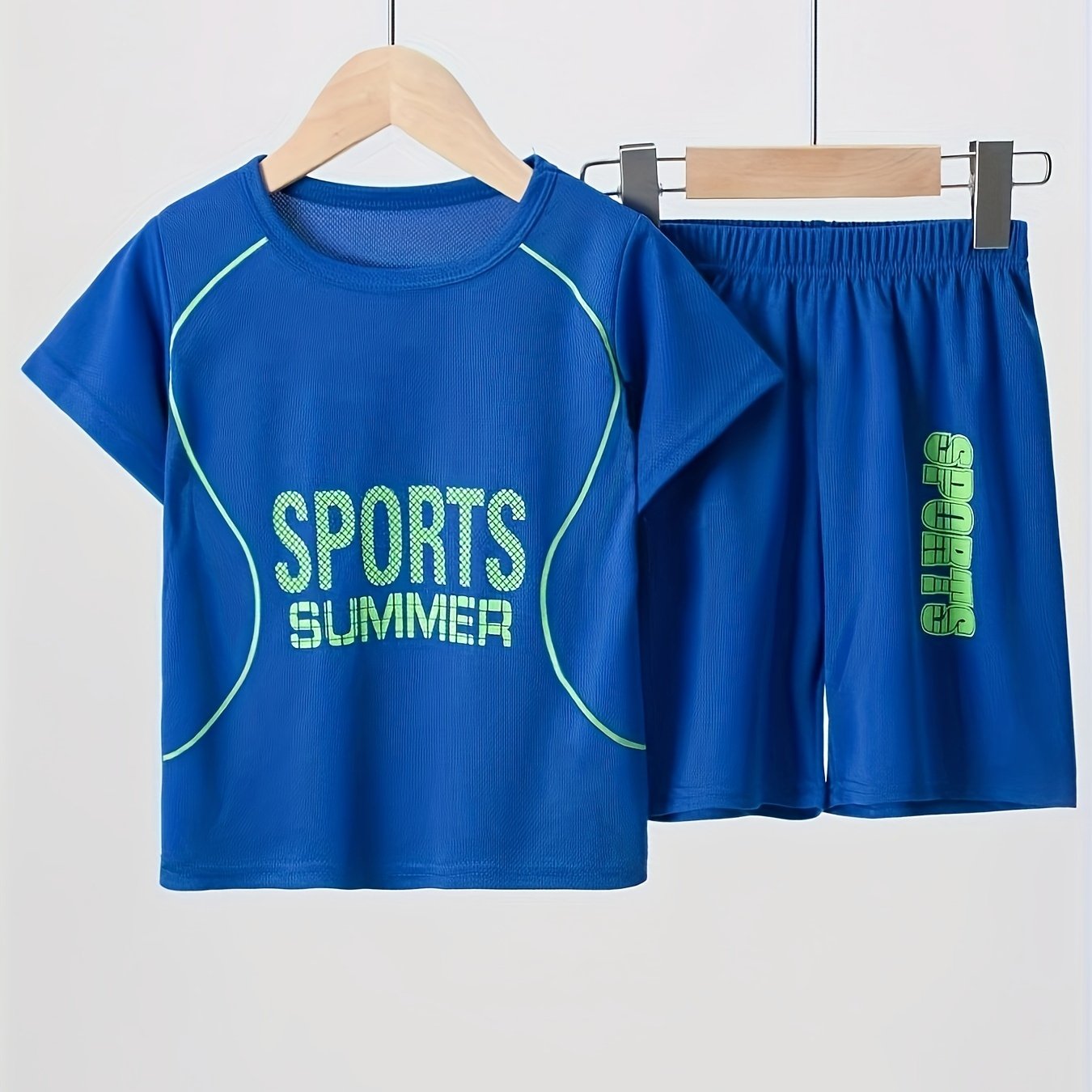 2 Pcs Boys Cute Pajama Sets, Cute Sports Letter Elements Pattern Short T-Shirts.