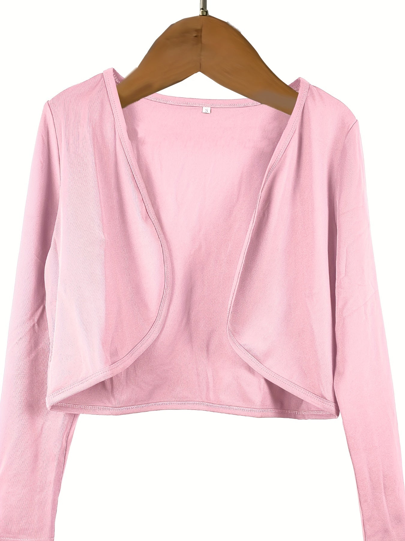 Solid Open Front Blazer, Casual Long Sleeve Crop Blazer For Work,