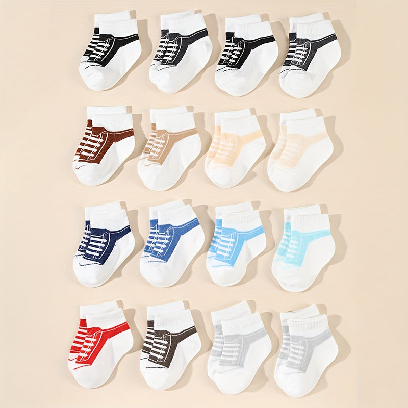 16-Pair Bundle Cute Shoe - Soft Non-Slip Sole Baby Boys Girls Socks, /MH
