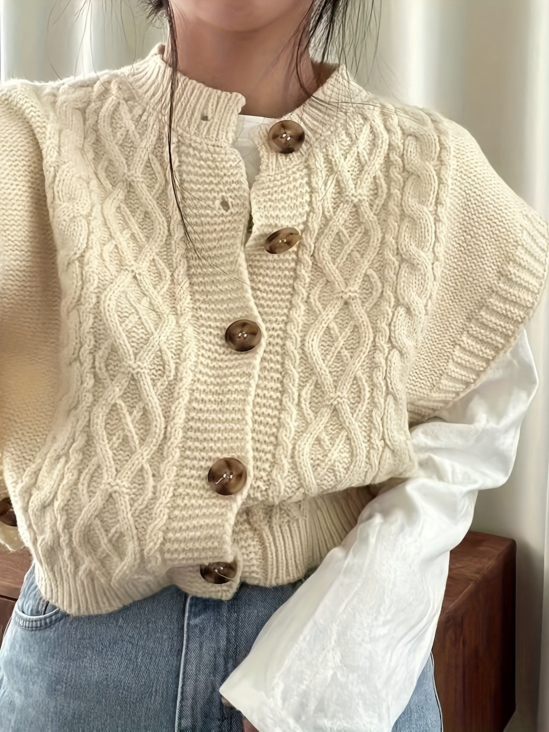 Front Knitted Vest Sweater, Casual Crew Neck Sleeveless Sweater.