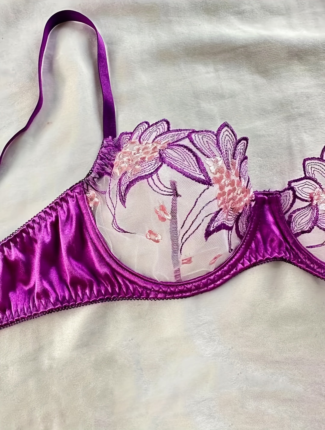 Flower Pattern Spaghetti Straps Lingerie Set For Women, Bra And Thong,/MH