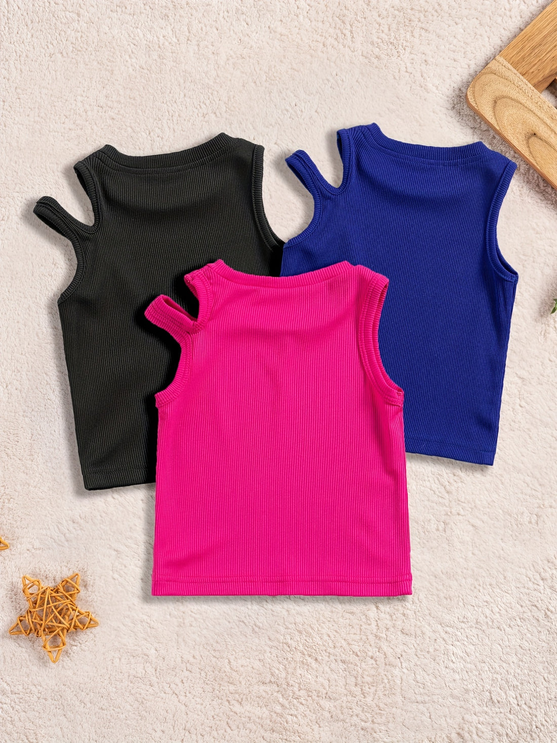 3pcs Baby Girls Cute Round Neck Sleeveless Cutout Top Summer Baby Clothes