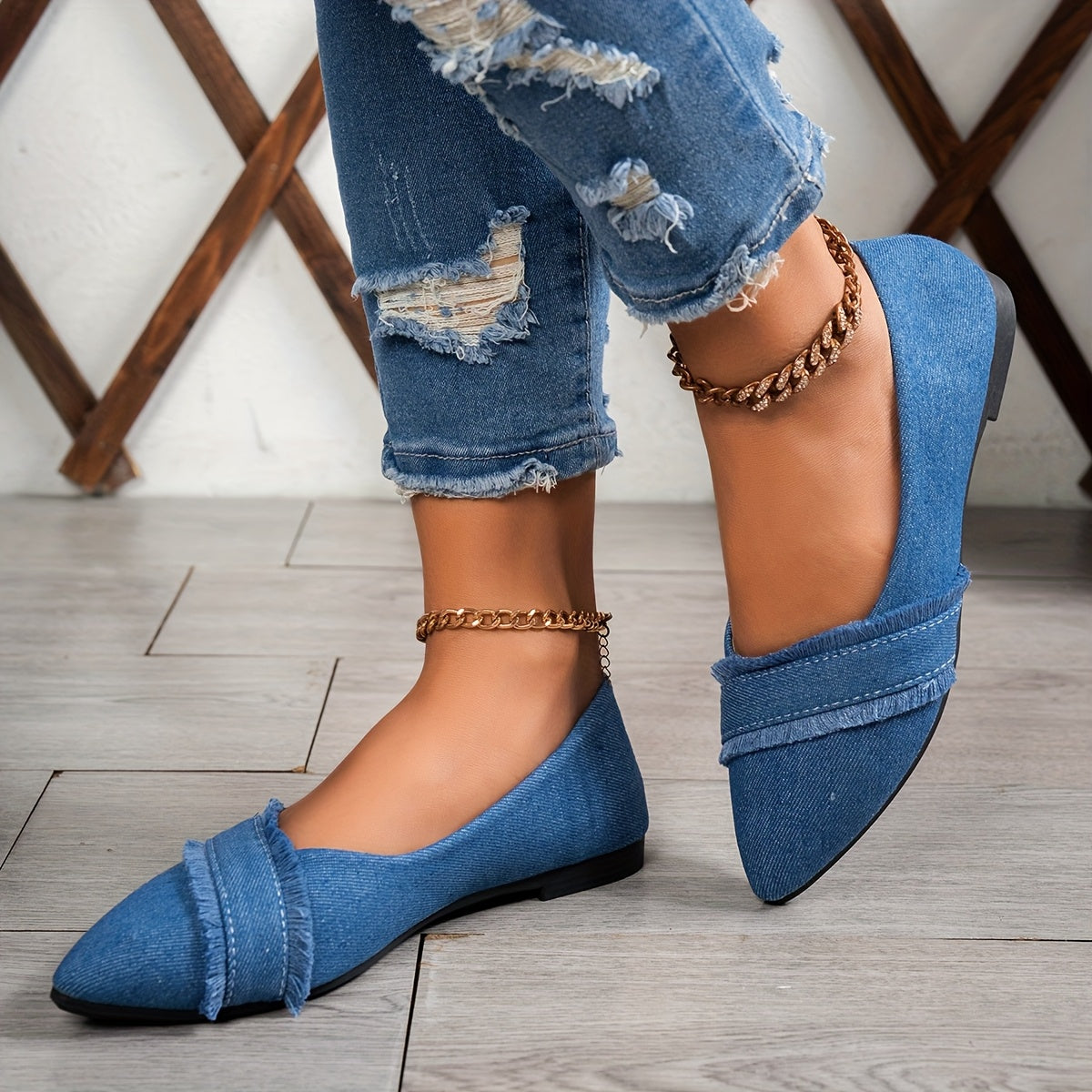 Elegant Flats Lightweight Blue Women's Pointed-Toe Flats ./MH