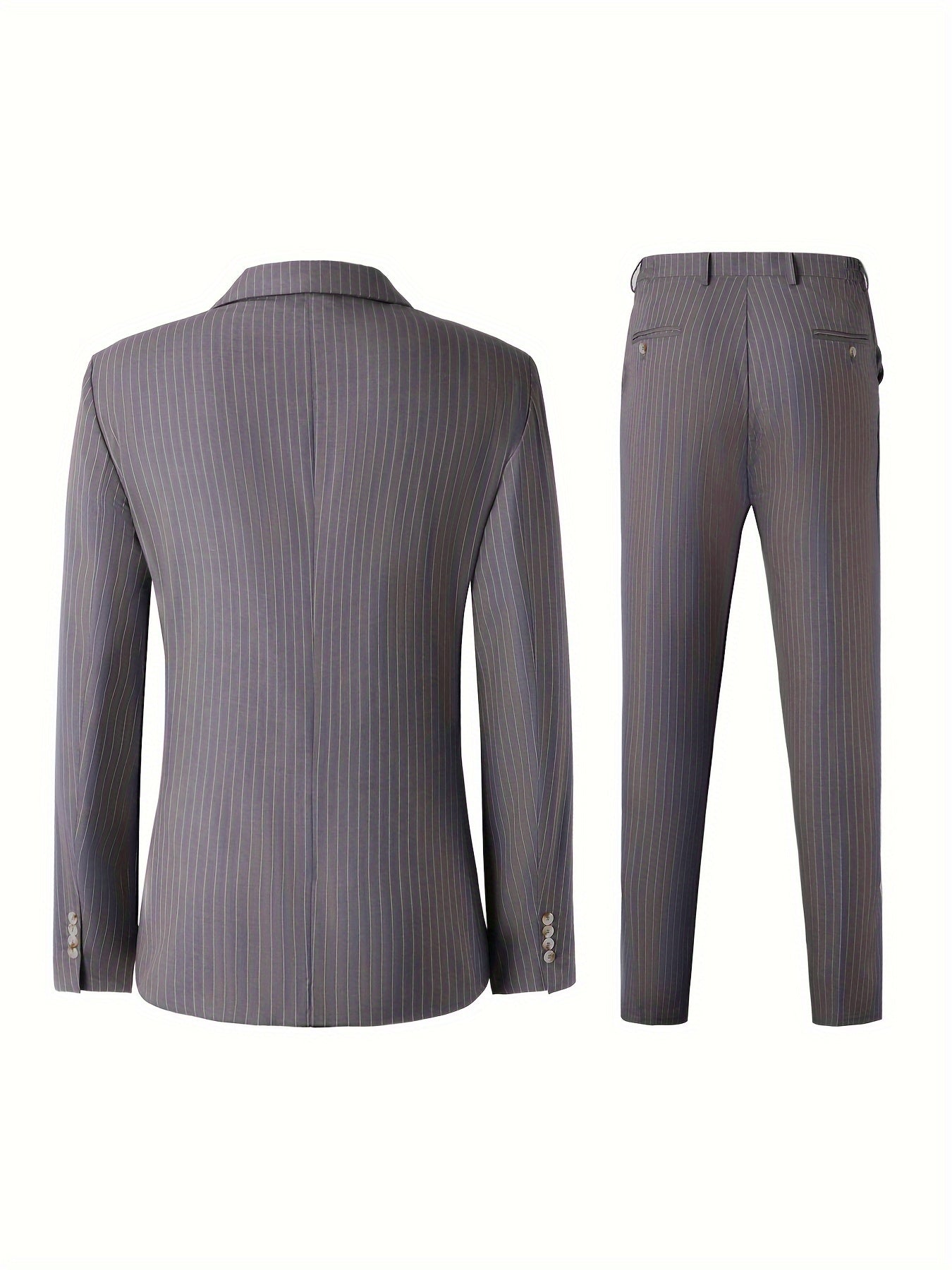 2-Piece Men's Light Business Style Double Breasted Striped Suit Set,