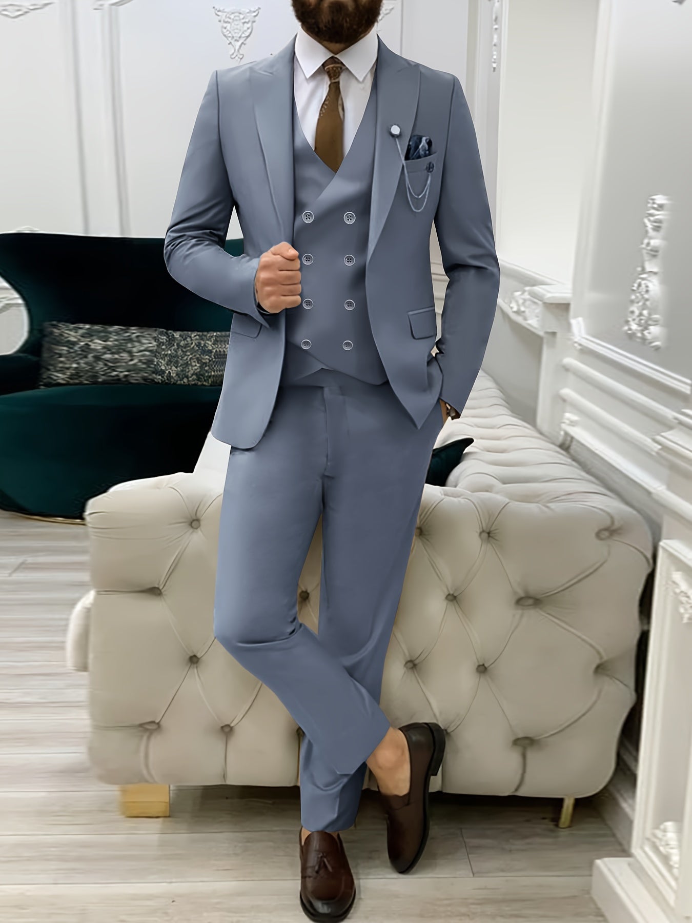 Men's Elegant 3pcs Suit Set: Long Sleeve Blazer,