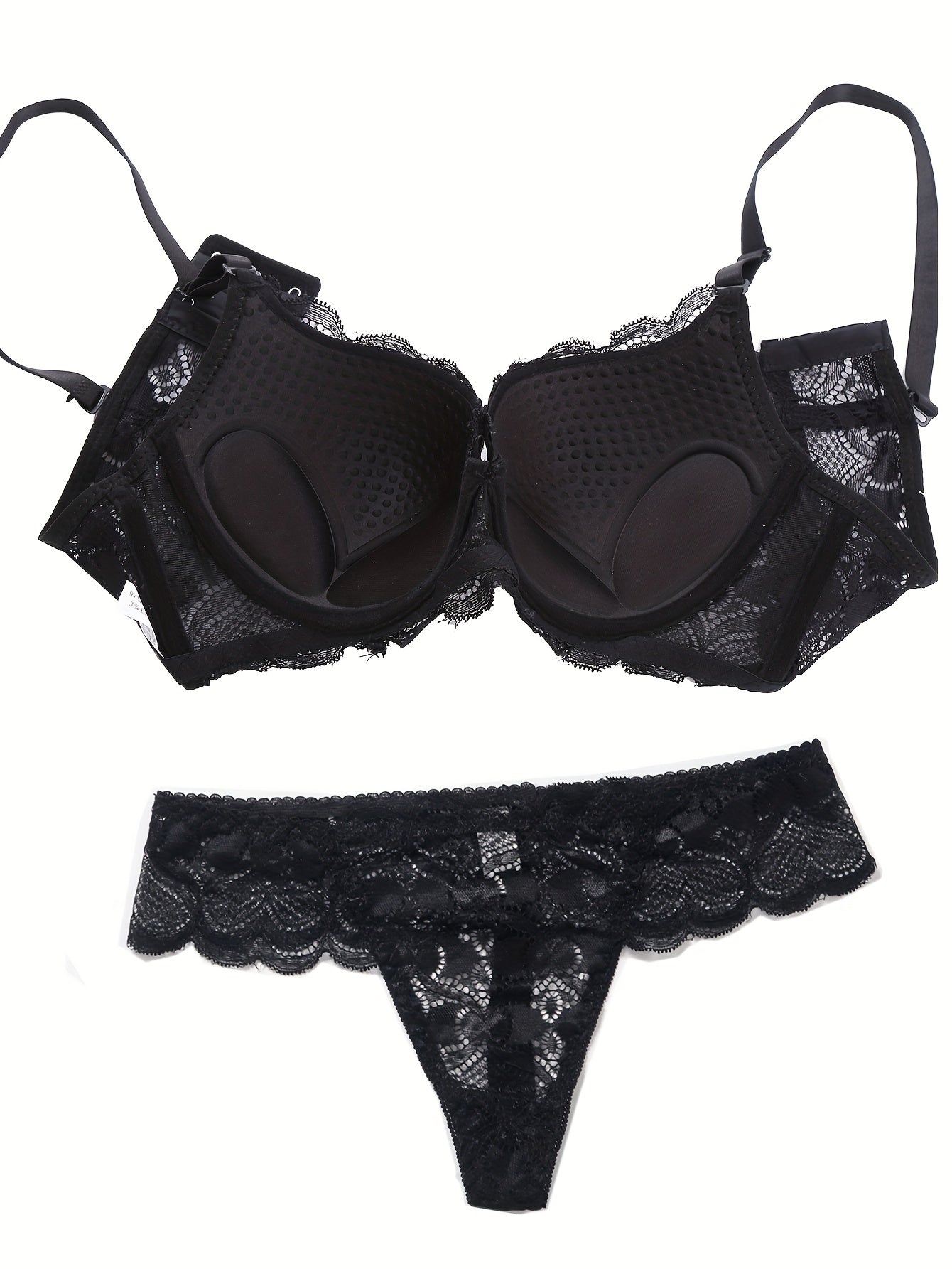 Solid Color Burgundy Red Lace Bra & Panty, Spaghetti Strap Elegant Bra '/MH