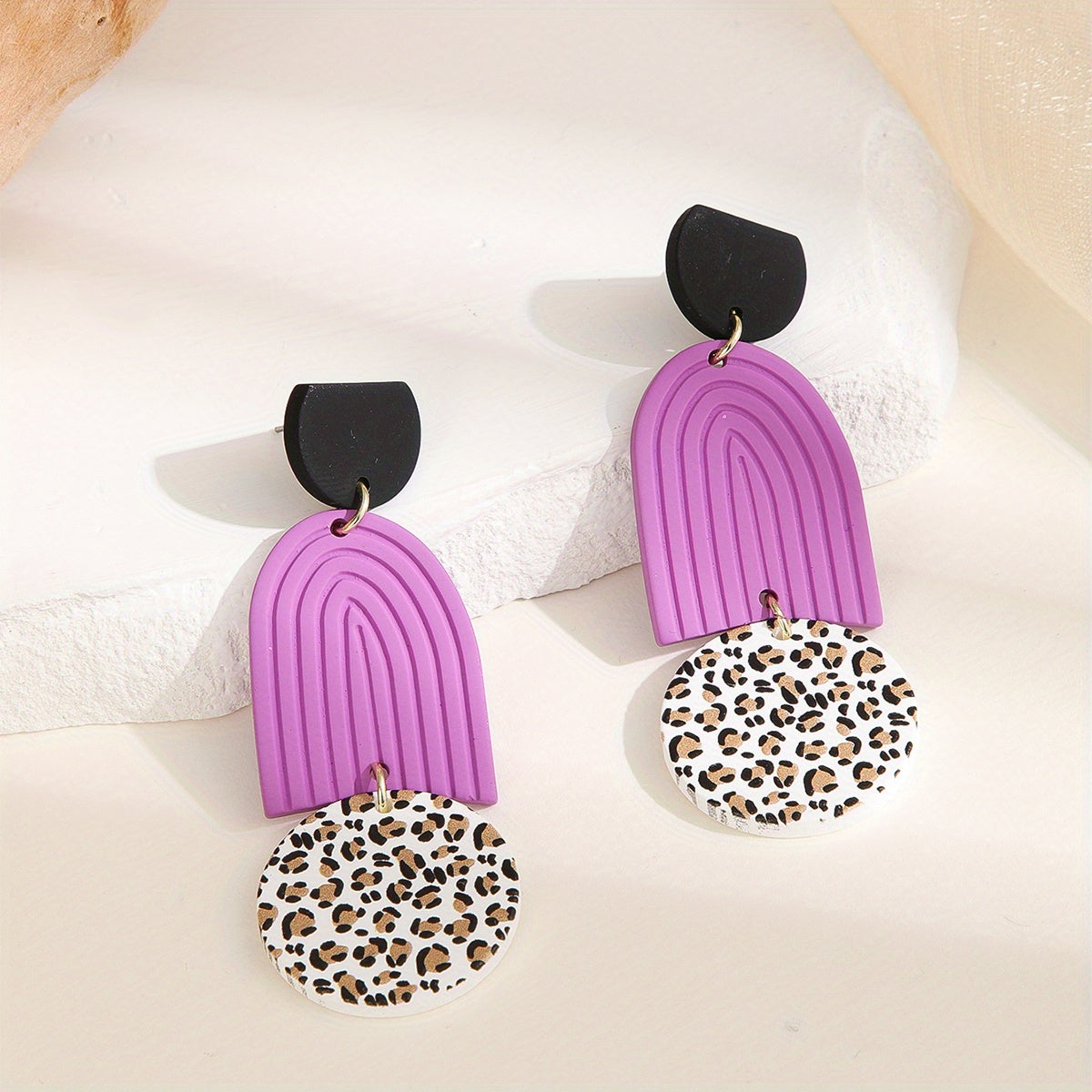 U Shape Round Sheet Decor Cow Pattern Dangle Earrings Polymer Clay Texture Elegant Vacation Style Holiday Ear Ornament Female Gift