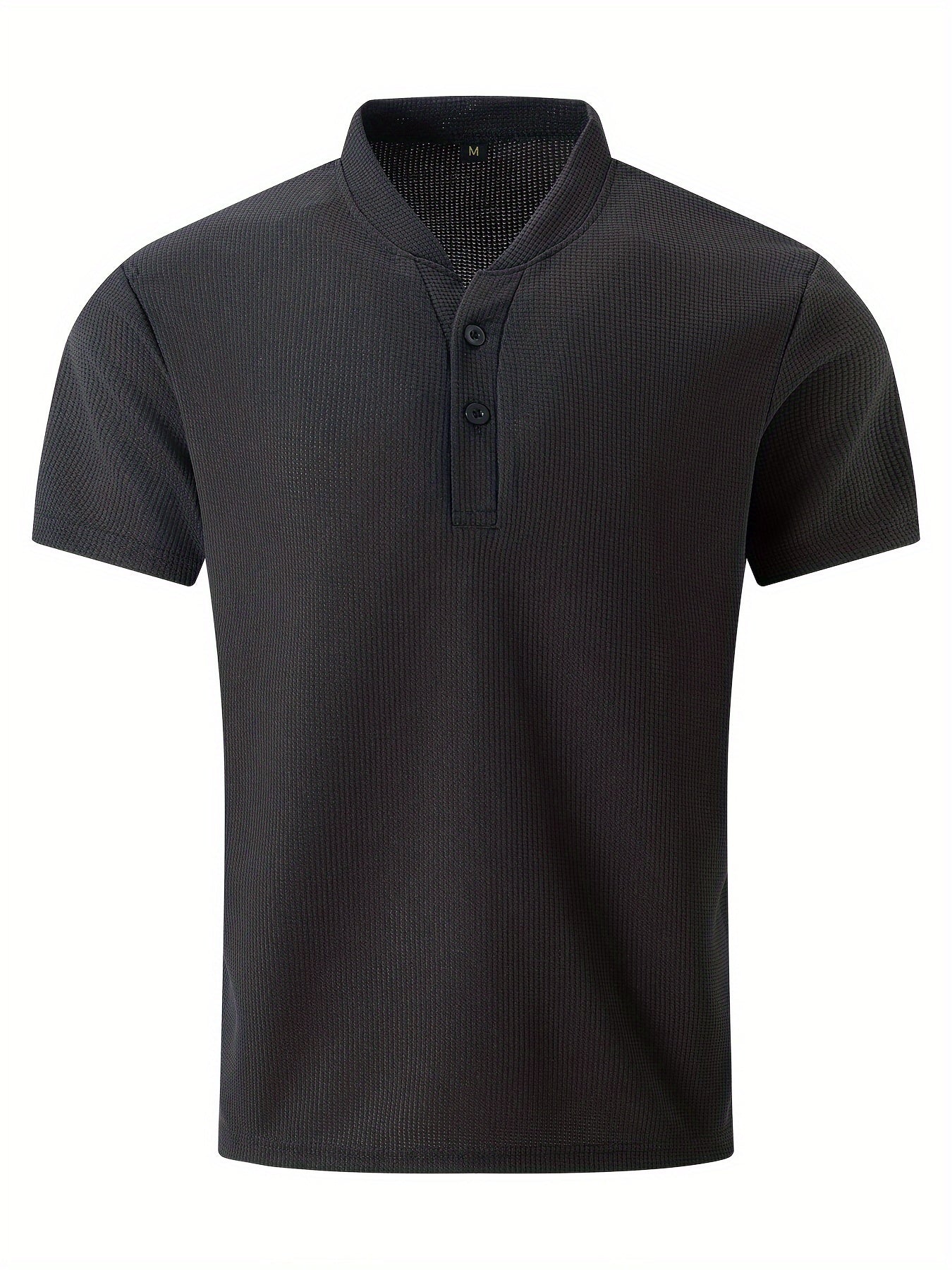 Men's Solid Waffle Stand Collar Short Sleeve Golf Shirts,