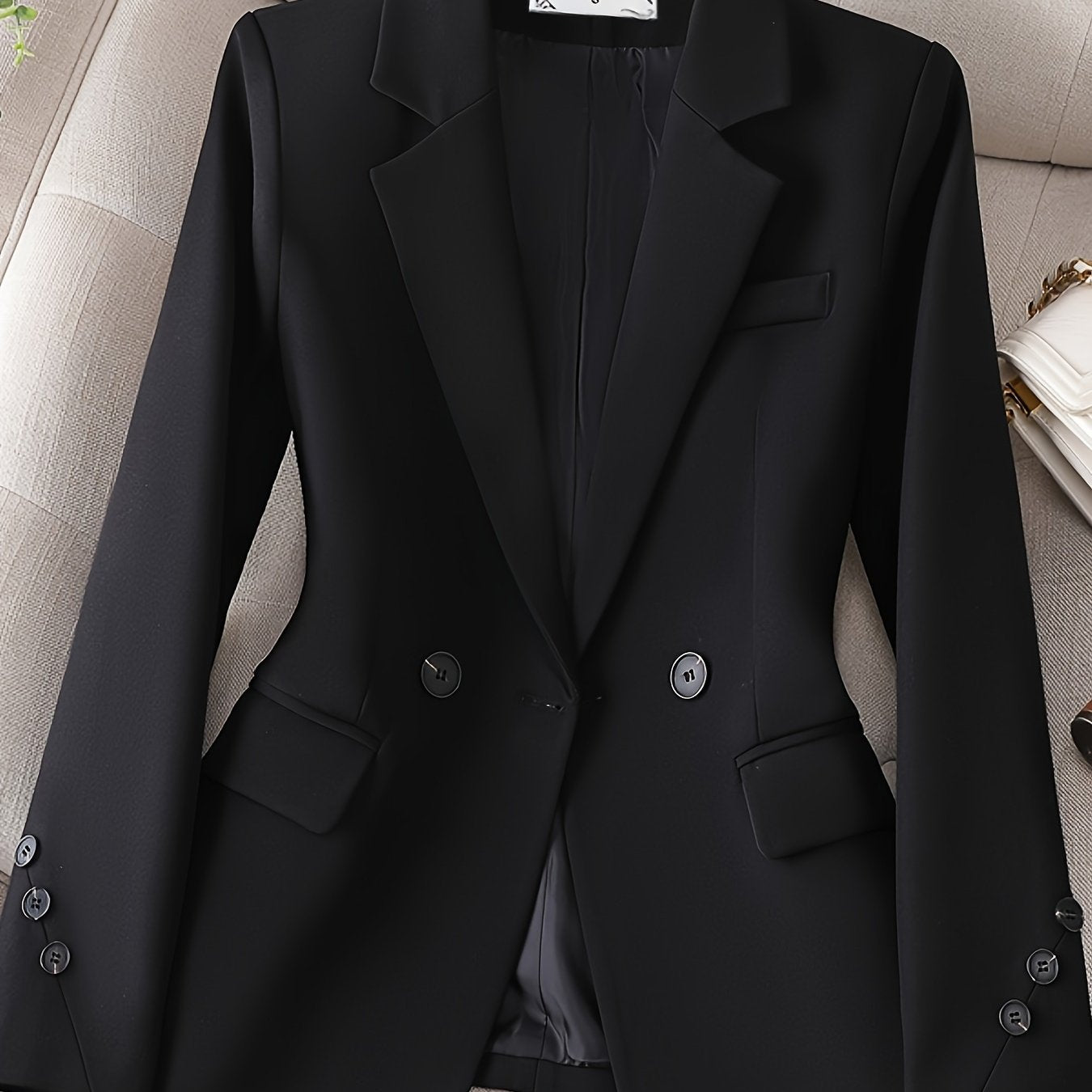 Notched Collar Button Front Blazer, Elegant Long Sleeve Blazer .