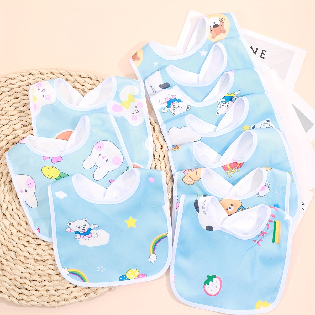 5pcs/8pcs Random Pattern Pink Blue Yellow Series Baby Cotton Feeding Bibs, Newborn Waterproof Cute Bib Easter Gift