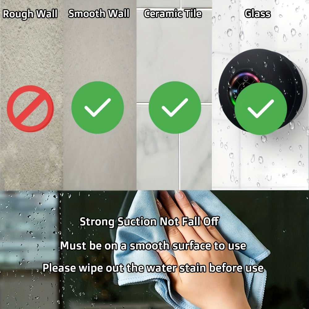 Waterproof Speaker, Portable Wireless Speaker With Suction Cup, USB Rechargeable Black Speaker With 2 Hours Play Time 3.7V/400mah Battery 5.0 Wireless Version Life For Parties, Bathroom, Travel, Home, And Outdoor (Suction Cup