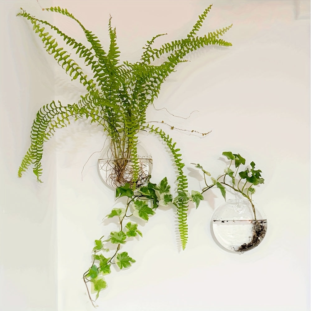 2pcs/ 4pcs/ 6pcs Wall Hanging Glass Terrariums Planter Oblate Flower Vase For Hydroponics Plants Gift, Home Office Living Room Decor