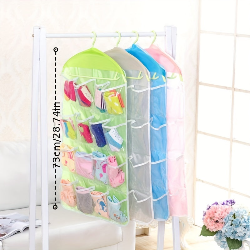 1pc 16 Grid Clothing, Socks, Underwear Storage, Hanging Bag, Wardrobe, Small Items Storage, Wall Door, Back Pocket Sorting And Organizing Bag Easter Gift