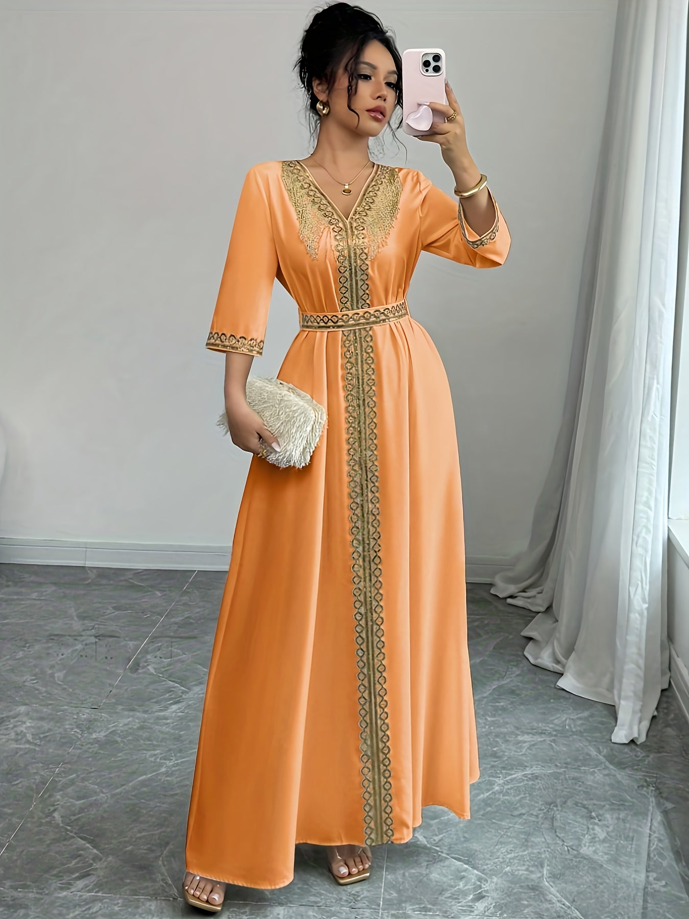 Yuhongfei Directional YY0309072 Mid-Sleeve Maxi Dress