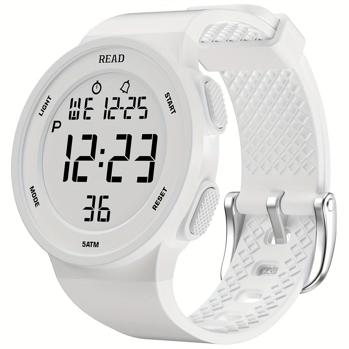 Cute Round Digital Watch, Stainless Steel Strap, Chronograph.