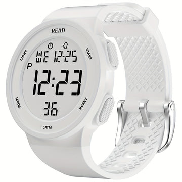 Cute Round Digital Watch, Stainless Steel Strap, Chronograph.