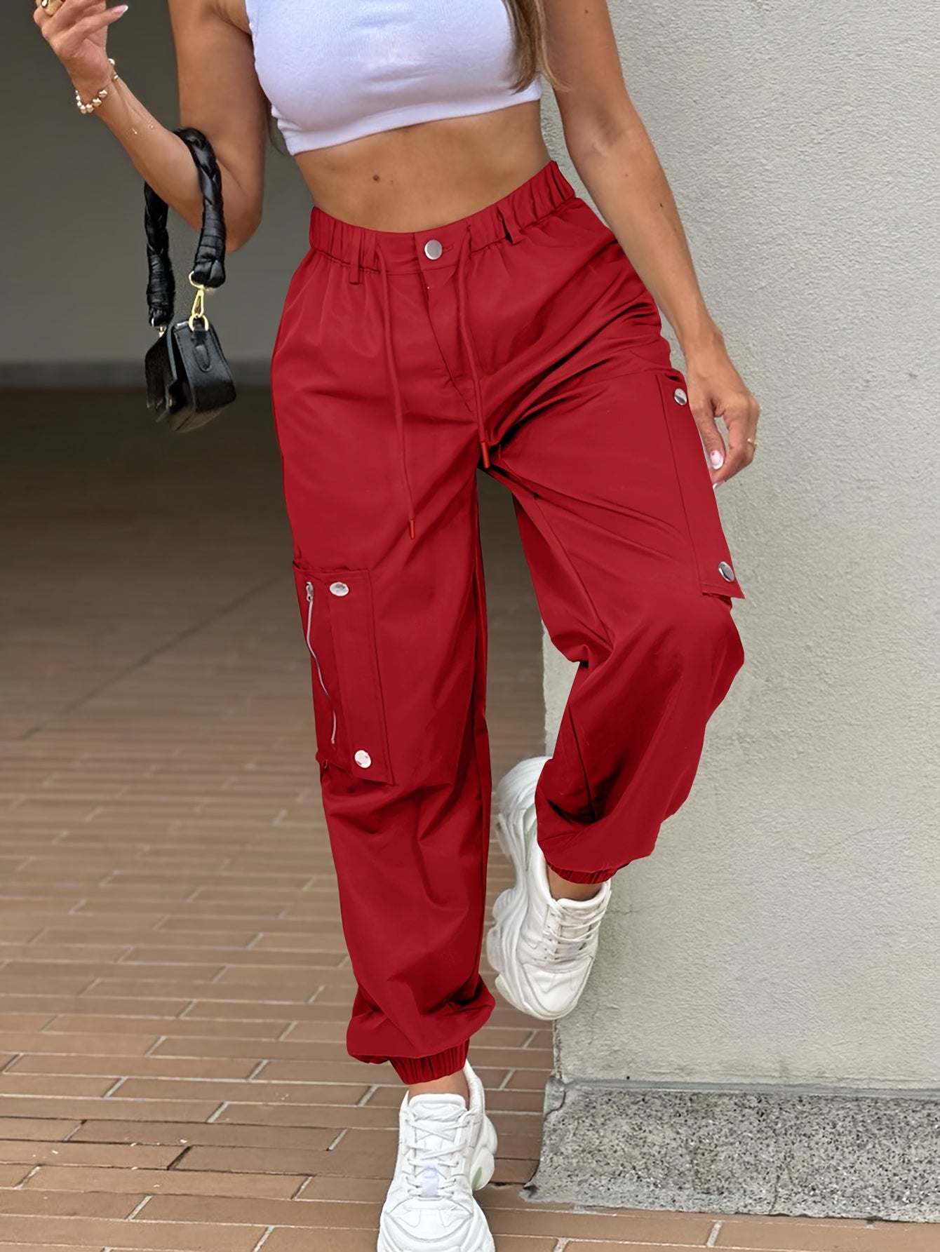 SwaKAKI Women's High-Waist Cargo Tapered Pants we Gre, /MH