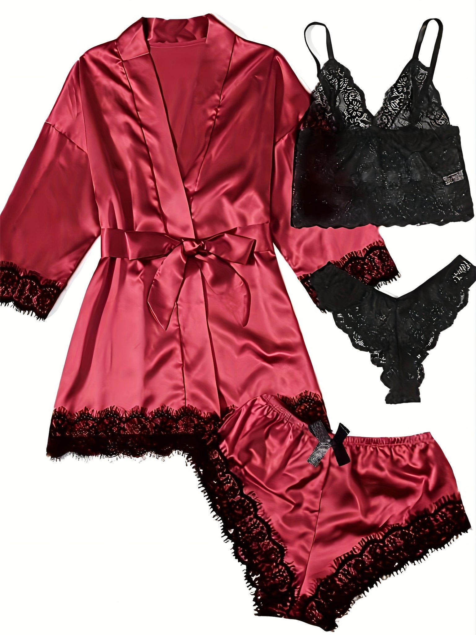 Lace Stitching Satin Pajama Set,