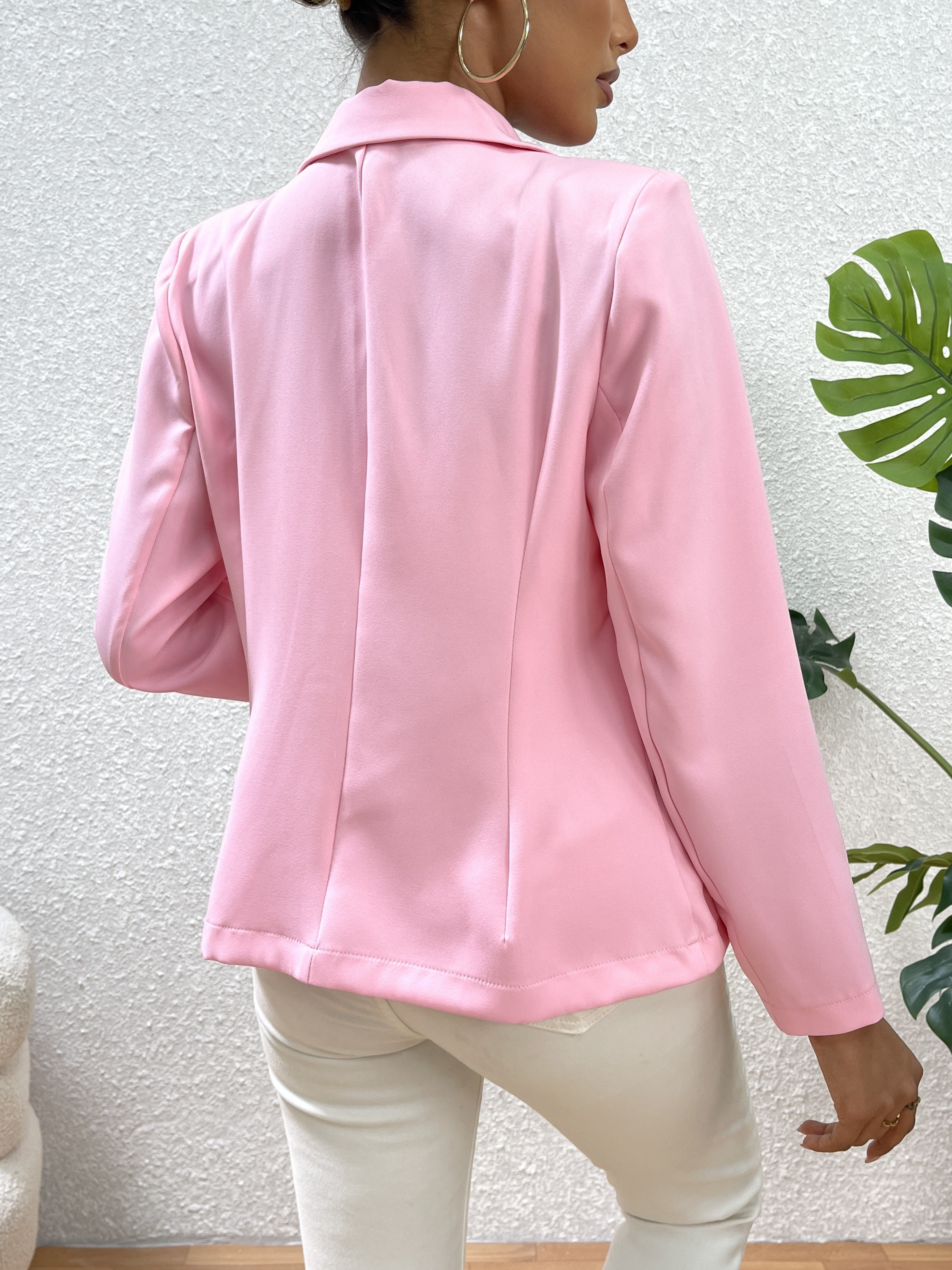 Solid Color Open Front Blazer, Elegant Lapel Neck Double Breasted.