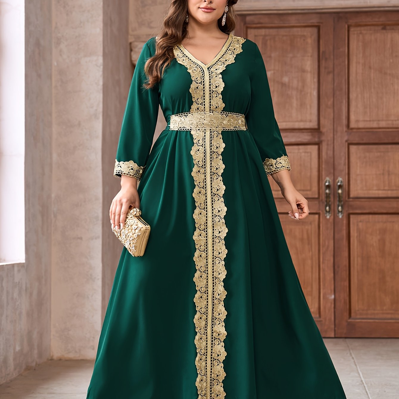 Plus Size - Elegant Emerald Green Traditional Muslim Dress -./MH