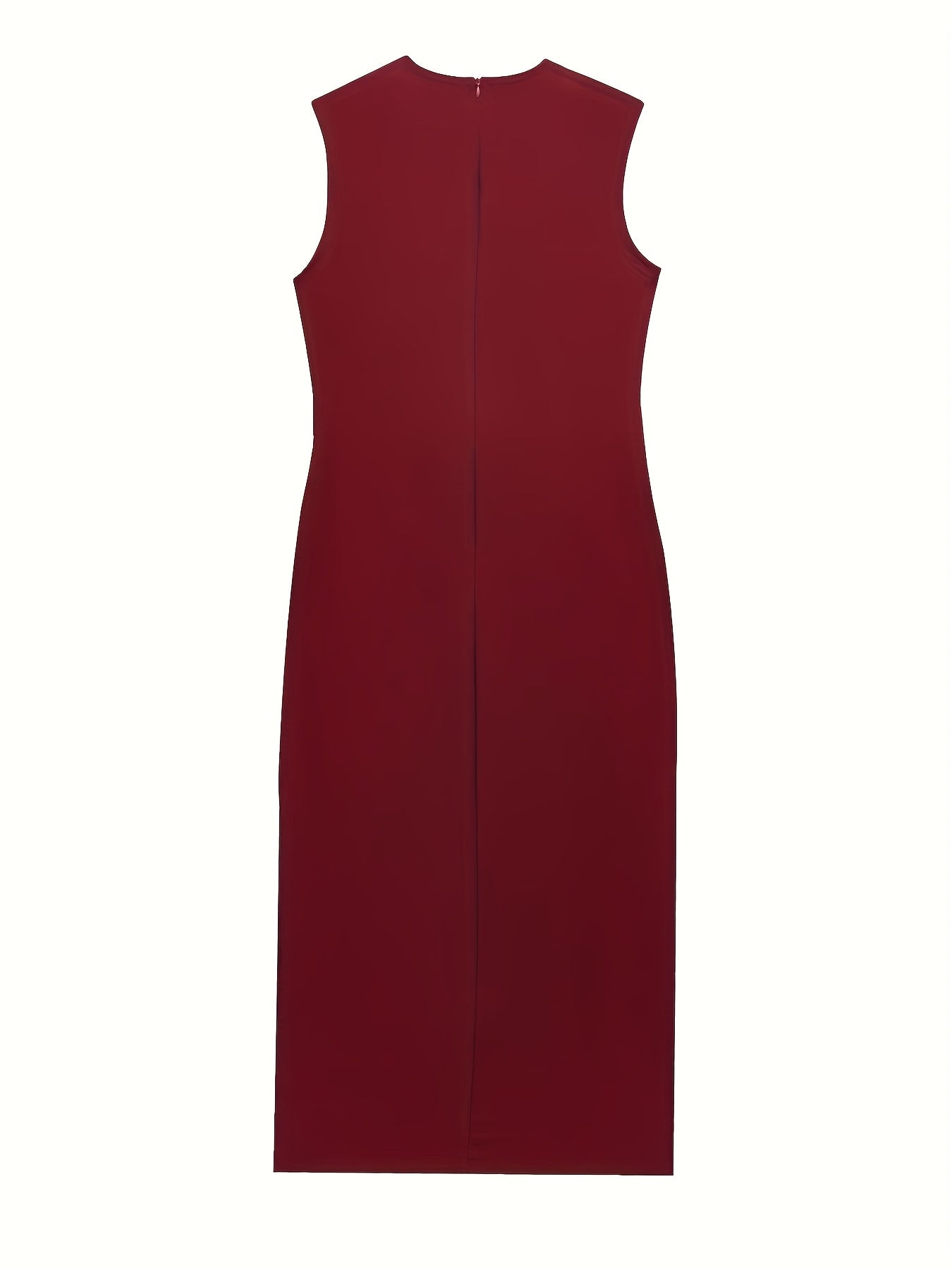 Elegant Women's Black Sleeveless Dress with Waist Belt & Faux Buttons ./MH