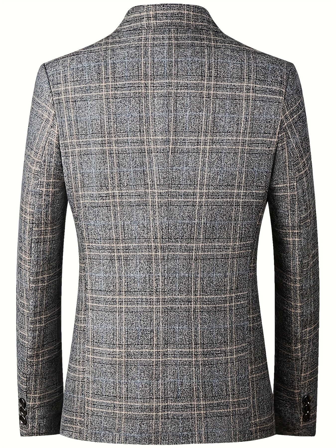 Men'S Checked Pattern Blazer with Pockets - Formal Two-Button Lapel,