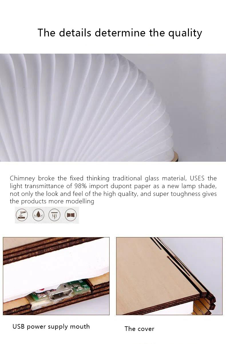 Five-color Wood Book Lamp Night Light Flip Book Lamp Bedroom Bedside Sleep .