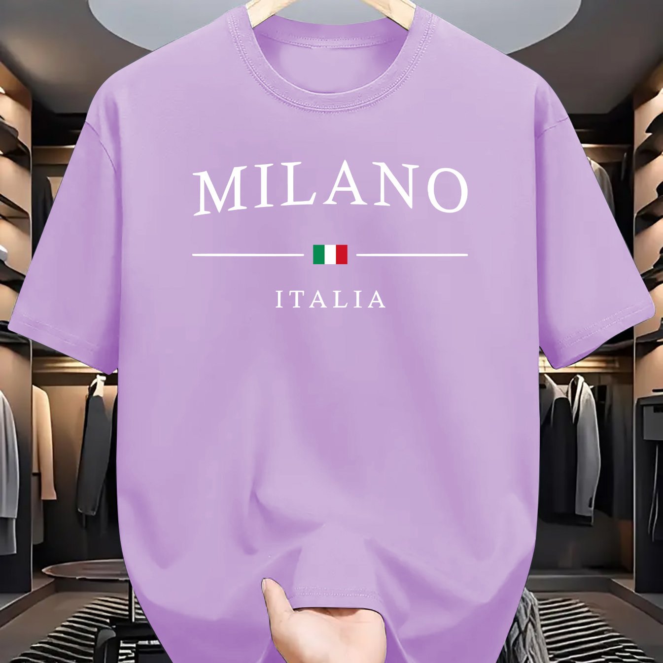 Men's Letter MILANO ITALIA Print Short Sleeve T-Shirts,