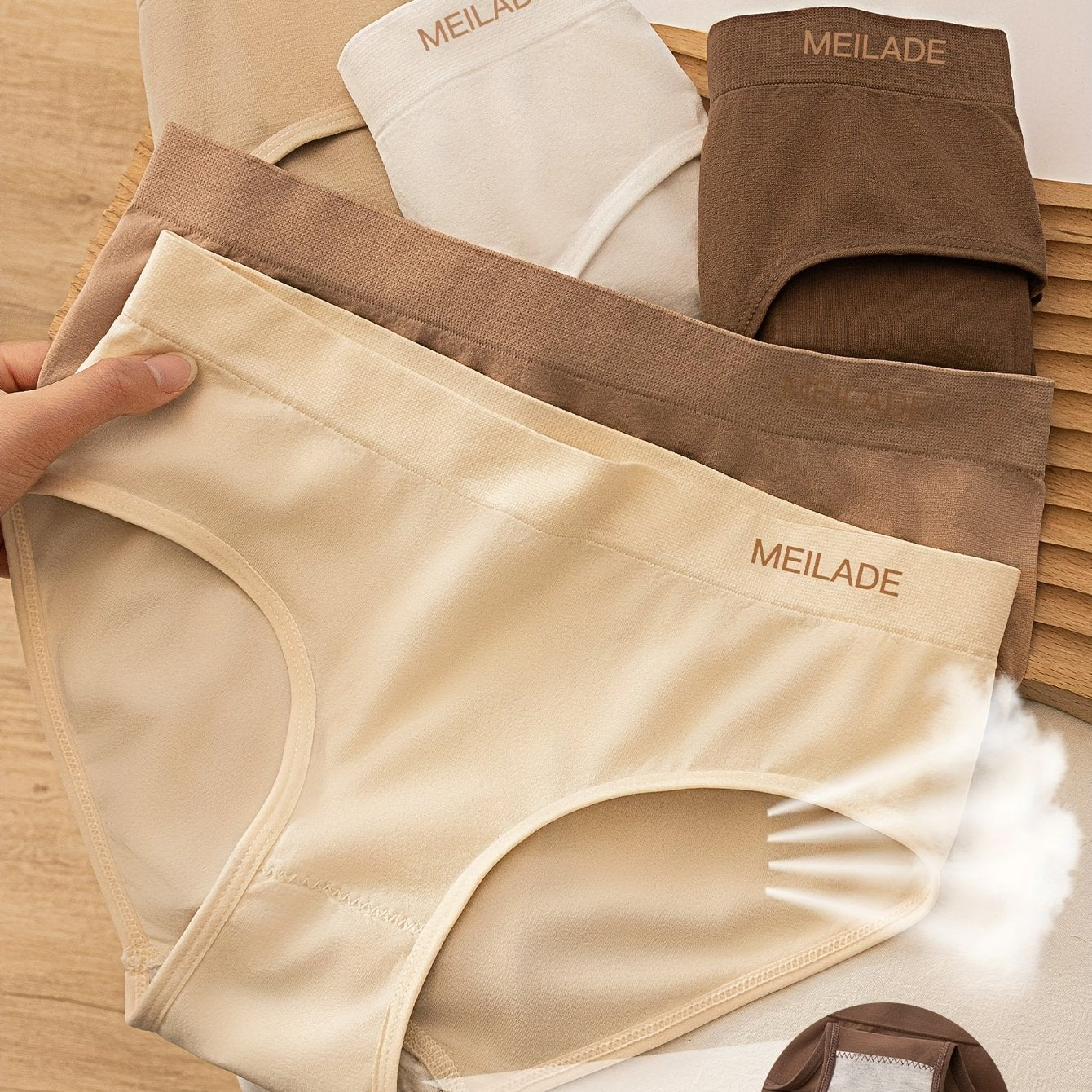 5pcs Seamless Panties Mid Waist Maillard Color Women'S Briefs Lifting High '/MH