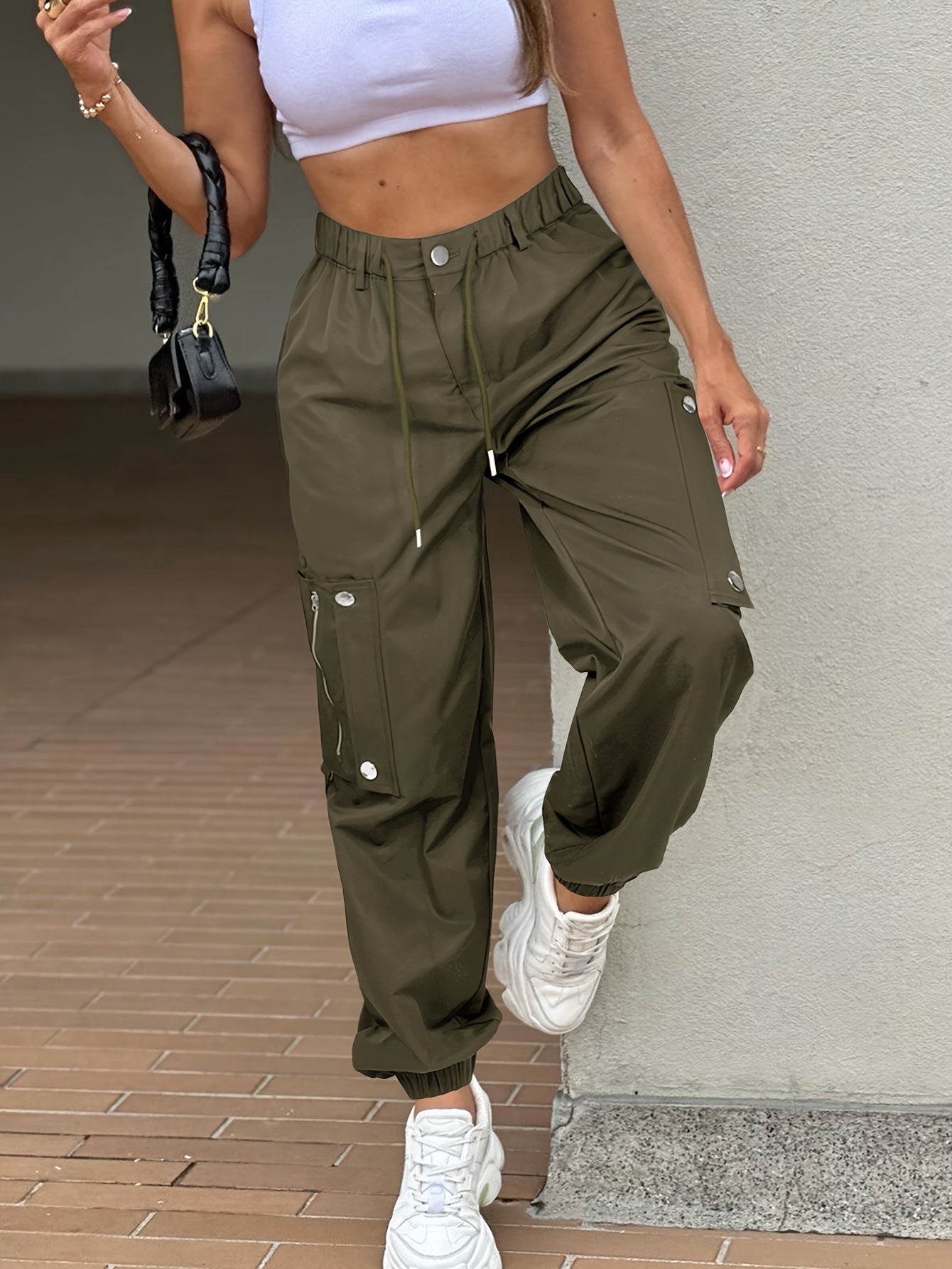 SwaKAKI Women's High-Waist Cargo Tapered Pants we Gre, /MH