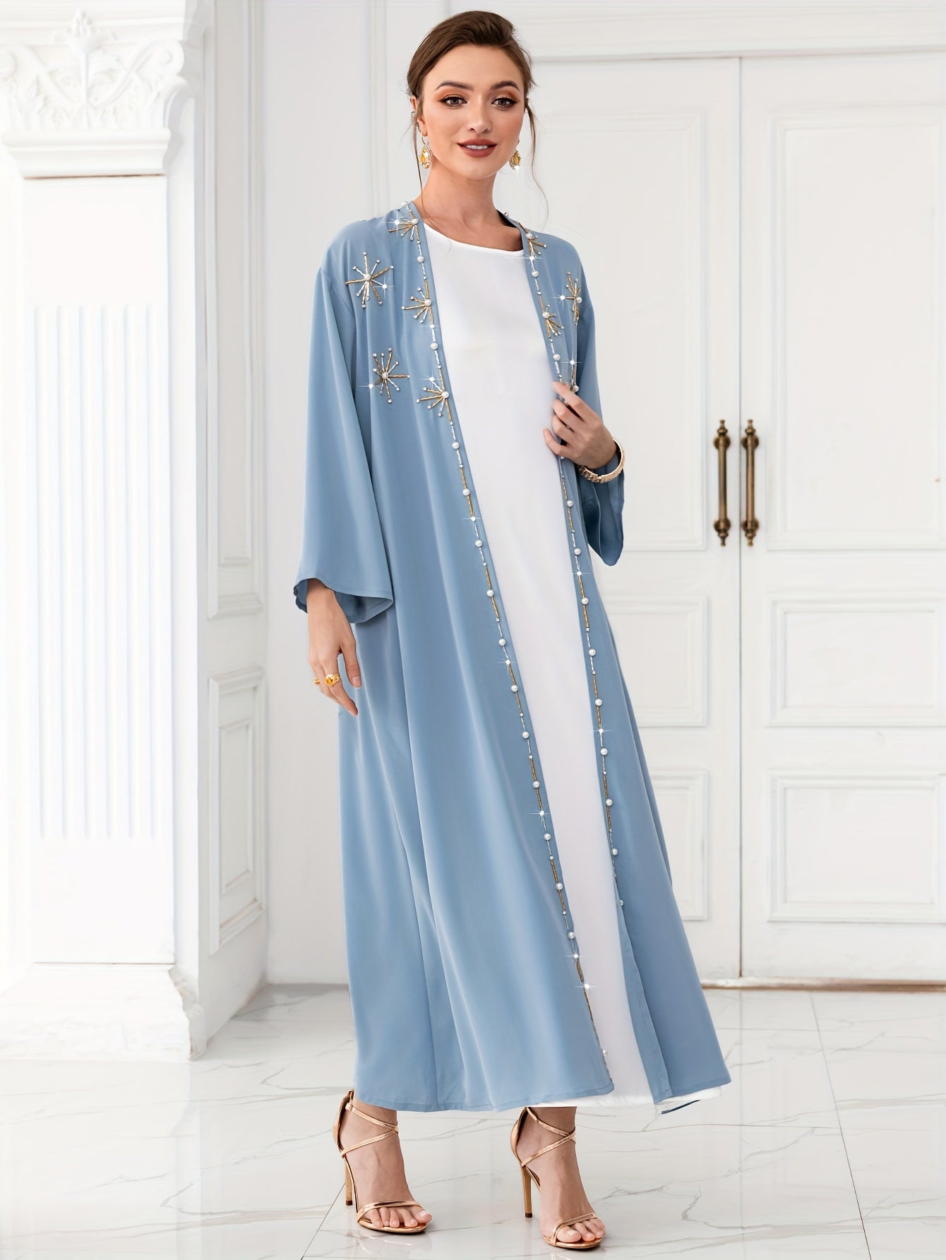 Open Front Long Sleeve Kaftan Dress,women fashion'/MH