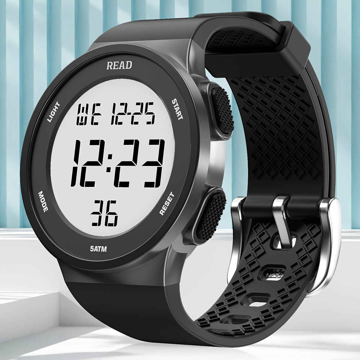 Cute Round Digital Watch, Stainless Steel Strap, Chronograph.