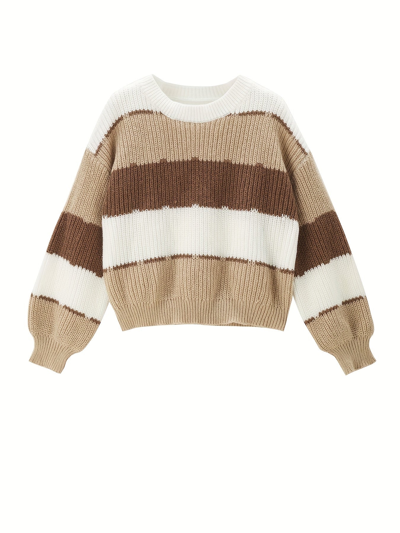 Crew Neck Pullover Sweater, Casual Lantern Sleeve Loose Sweater,