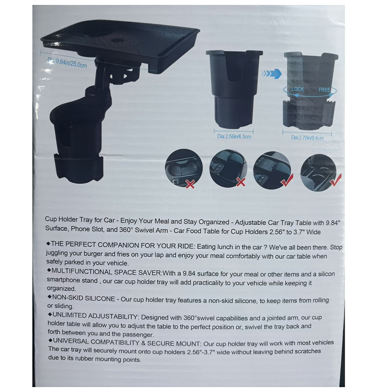 Multifunctional Car Cup Holder Tray with Dual Slots & Storage Compartments
