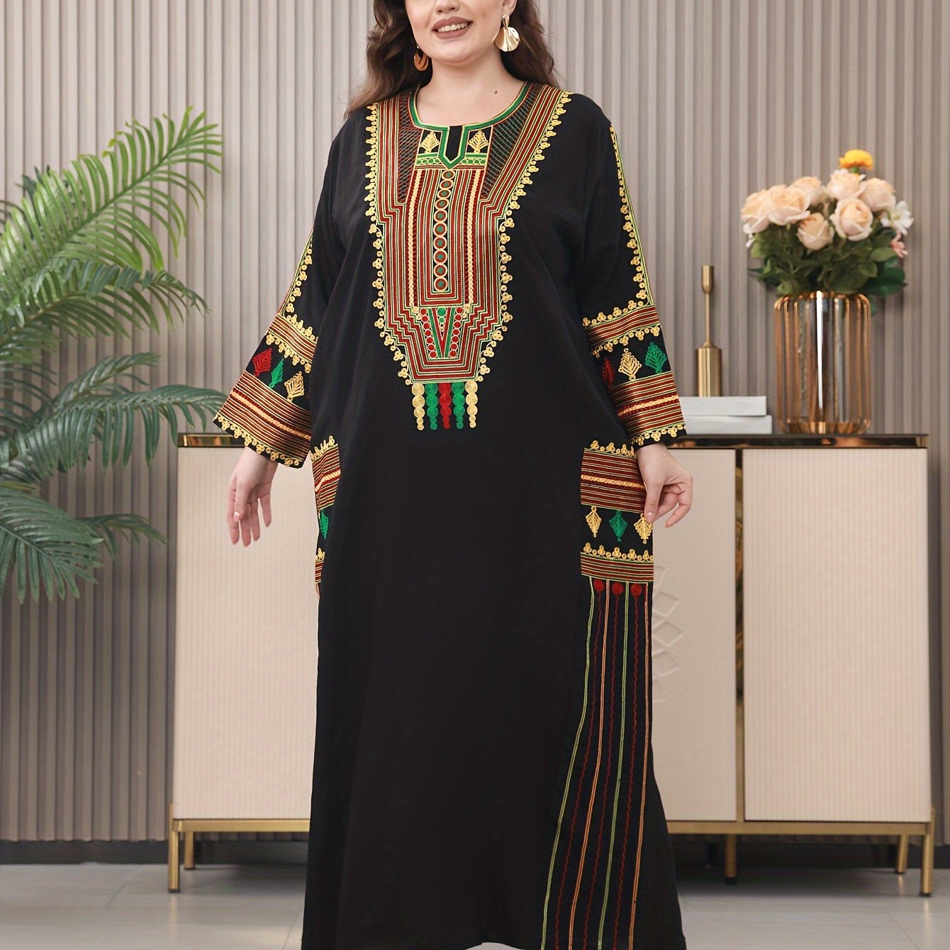 Oriental Embroidered Arab Plus Size Women's Elegant Dress JALABIA ./MH