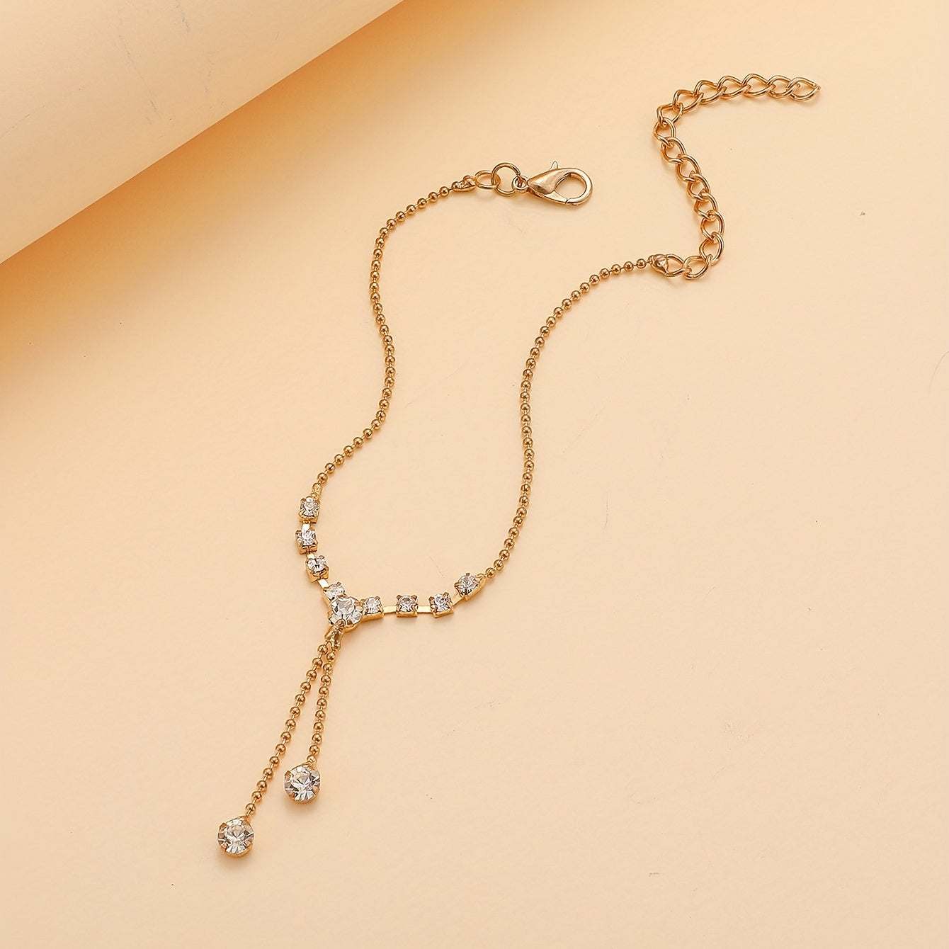 1pc Elegant Simple Style Silvery Plated Copper Anklet with Rhinestone Tassel Chain,