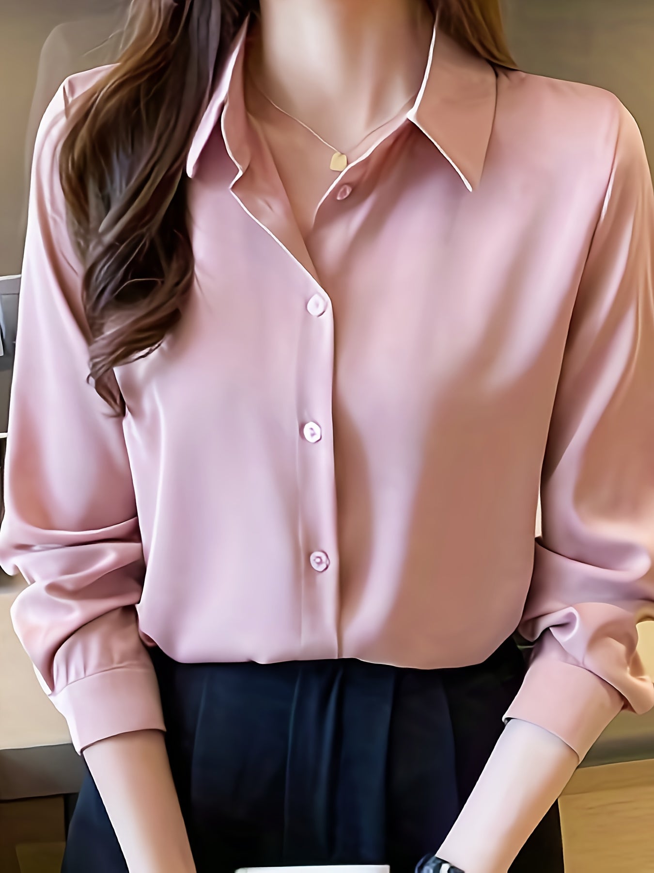Luxury Feel Wrinkle-Resistant Satin Shirt for Women | Solid Color