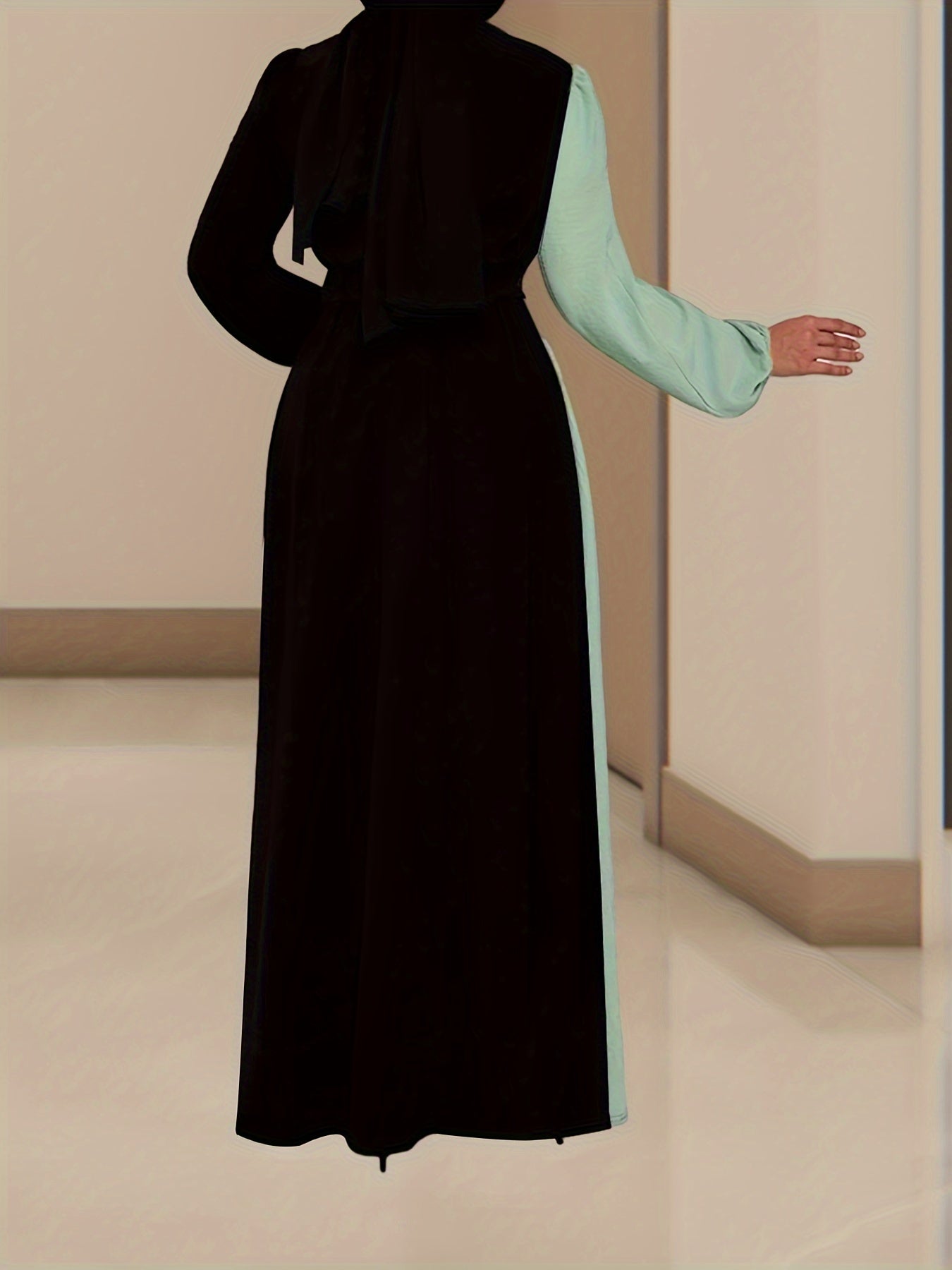 Color Block Long Sleeve Kaftan Dress, /MH