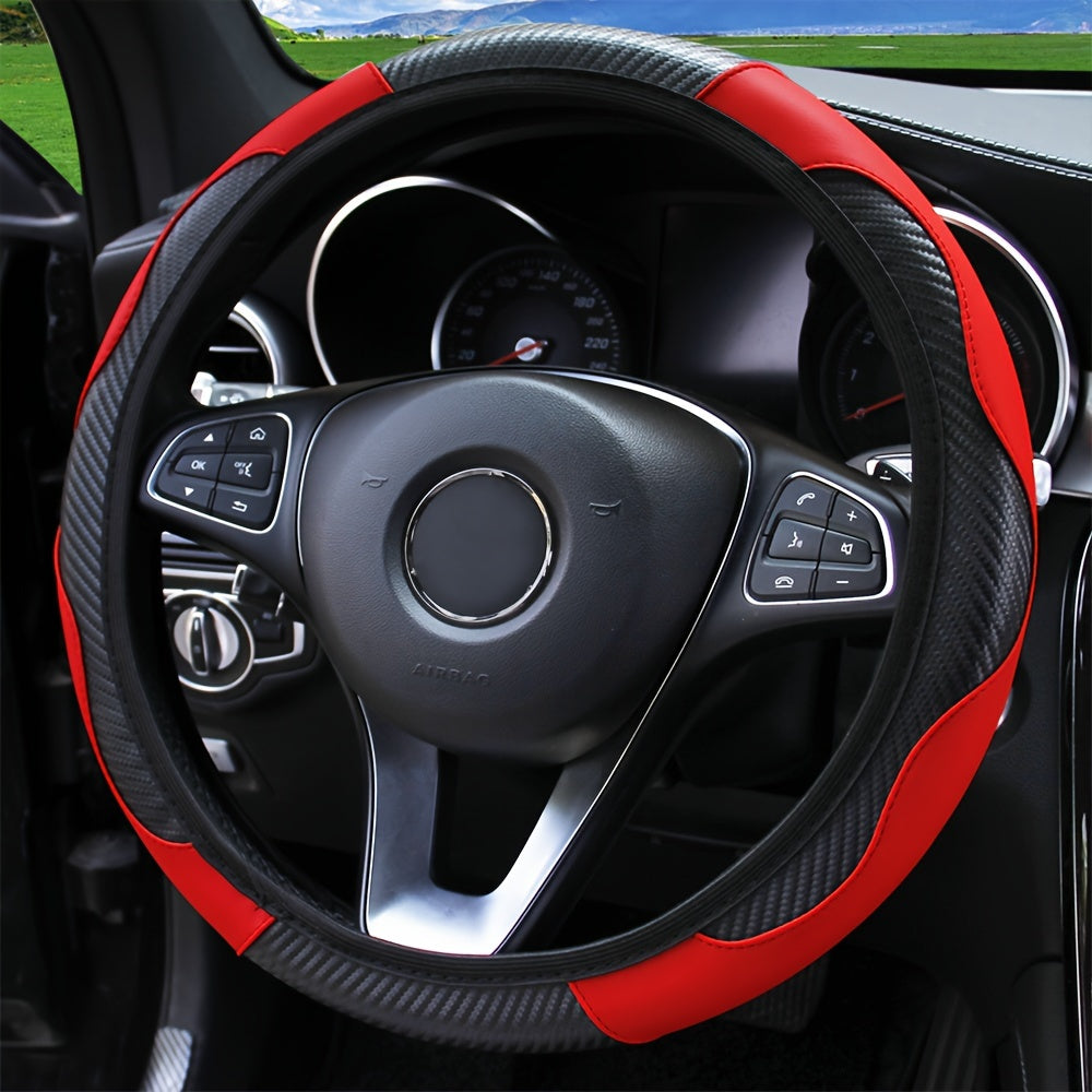 Universal Carbon Fiber Elastic PU Leather Car Steering Wheel Cover