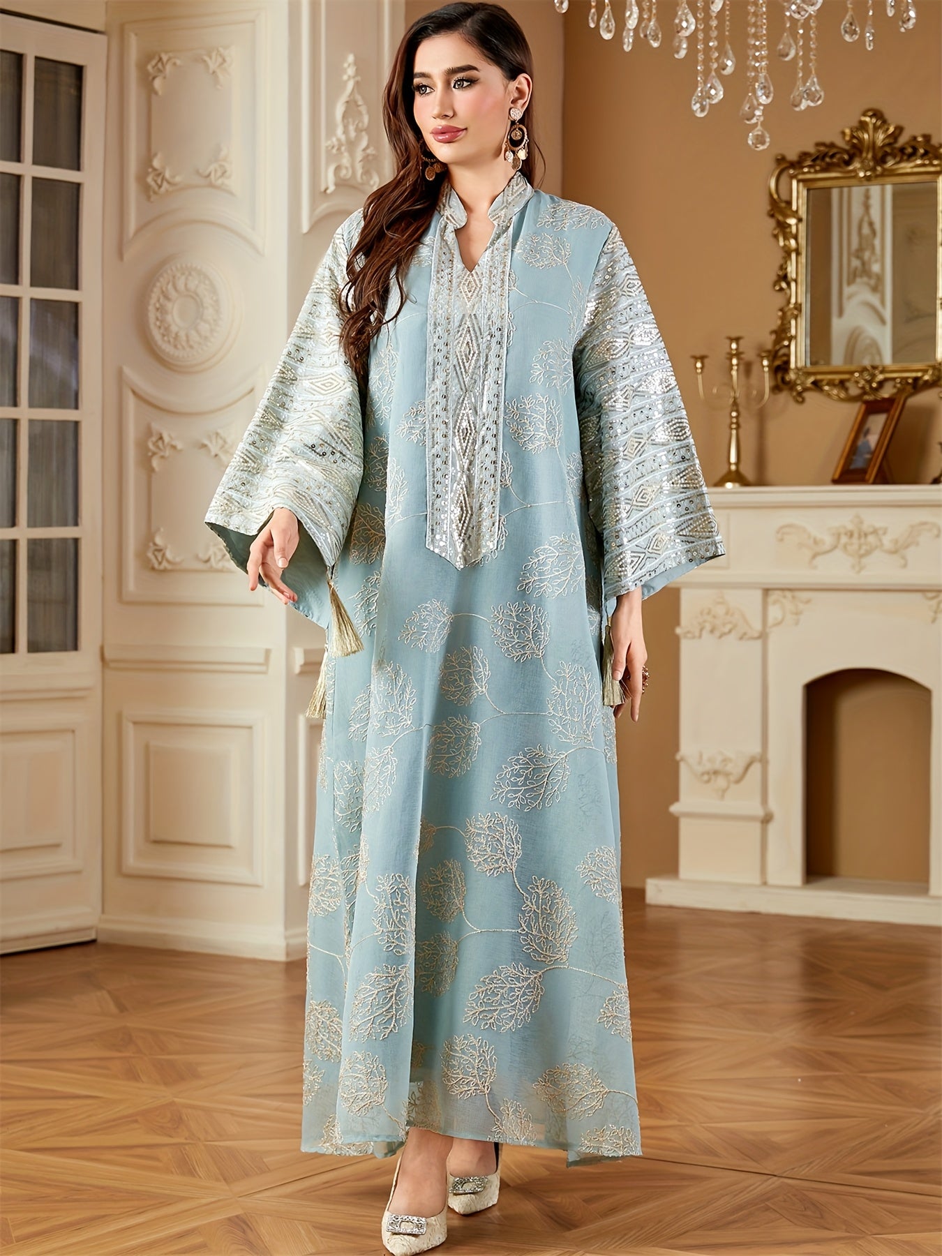 Elegant Black & Golden Decorated Kaftan for Women - ./MH