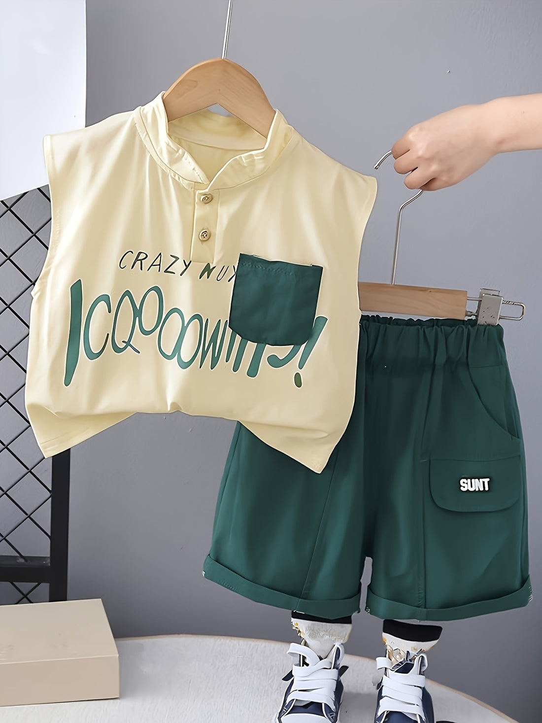 Baby Boys' Summer Sleeveless Letter Print Cotton Top .